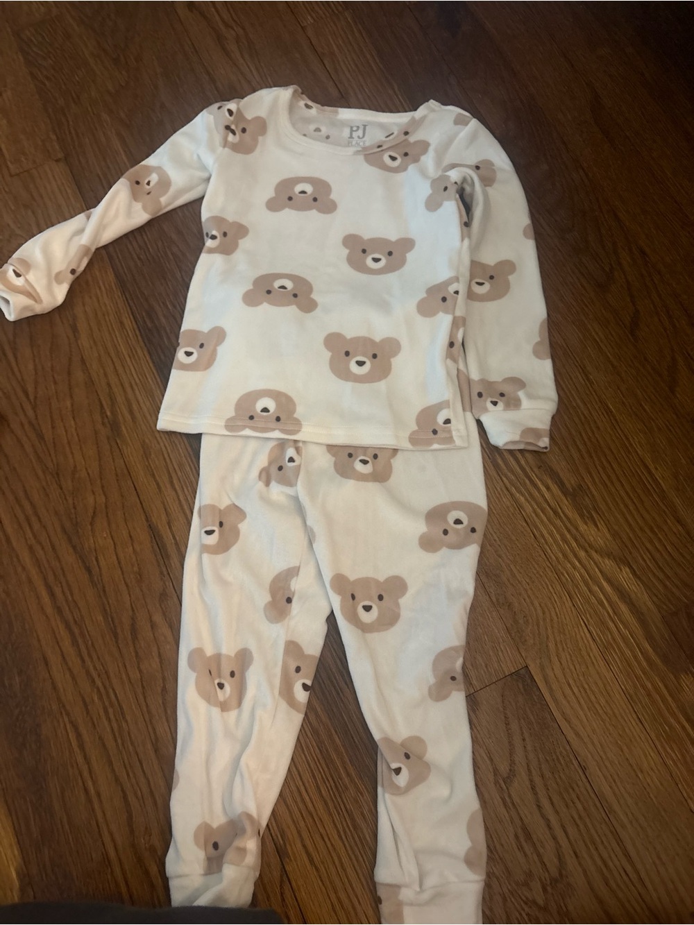 Place Cream and Tan Bear Print Kids Pajama Set